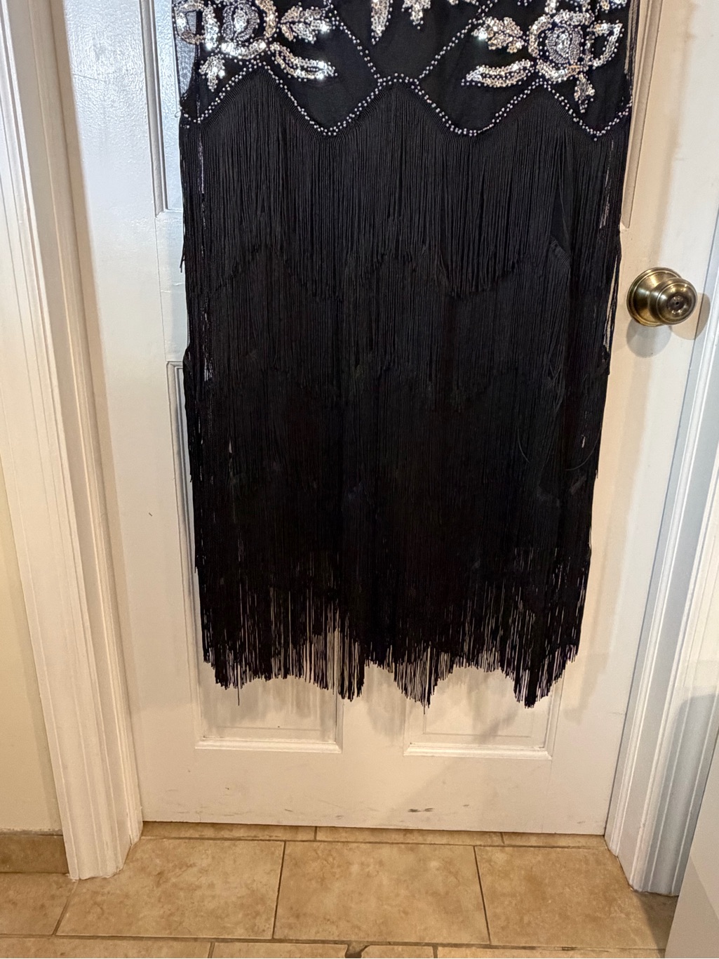 Vintage-Inspired Black Beaded Fringe Maxi Dress — image 2 of 8